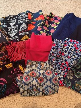 LuLaRoe Assorted Floral & Geometric Midi Skirts in Navy, Red, Pink, Black, Blue